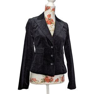 Susana Monaco Sz 6 Black Thin Corduroy Fitted Blazer Corpcore Vampire Gothic